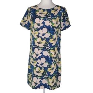 J. Crew Navy Blue Colorful Tropical Floral Print Shift Dress Size 4‎